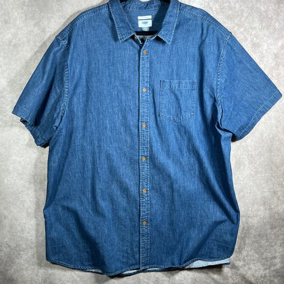 Old Navy Shirt Mens Size 3XL Blue Denim Slim Fit Button Up Short Sleeves Casual - Picture 1 of 8